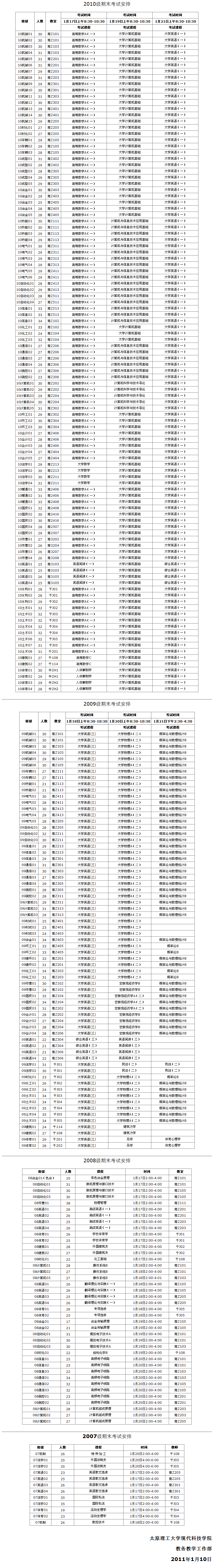 新2网址会员手机登陆10-11学年第一学期期末考试安排